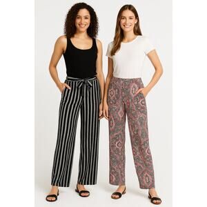 Lot of 2 Women’s Stretch Pants Ultra Flirt Black Striped & Artisan NY size M